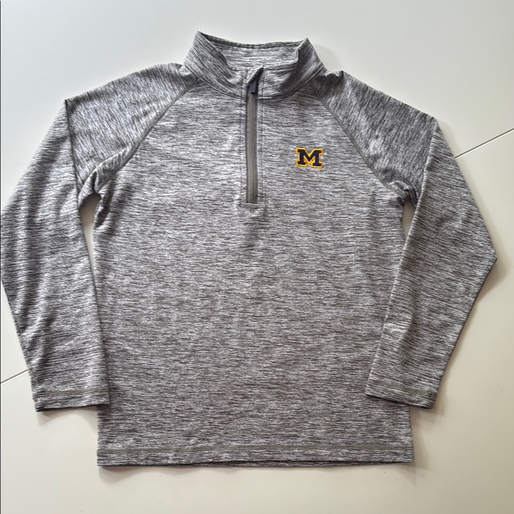 University of Michigan kids Unisex Gray Quarter-Zip Pullover size 5-6